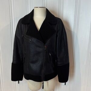 MARC CAIN Faux Shearling Biker Jacket – Size 3 (Medium/Large)